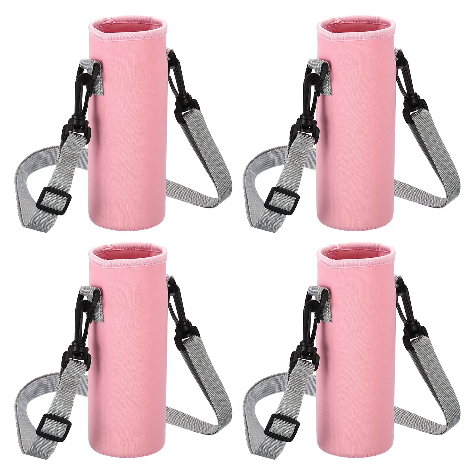 PATIKIL 80mmx230mm Water Bottle Sling Bag, 4 Pack Neoprene Portable Insulated Bottle Holder Carrier with Adjustable Shoulder Strap, Pink