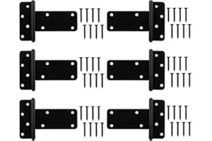 Wmebee 5 in T-Strap Shed Door Hinges, 6 Pack Heavy Duty Tee Hinge, T-Gate Hinges, Gate Strap Hinges, Black Wrought Hardware for Wooden Fences, Barn Door, Shed Doors (Black, 5 in -6 pcs)