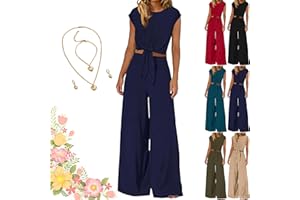 2026 Women's Summer 2 Piece Lounge SetsCap Sleeve Belted Crop Tops with Wide Leg Pants Vacation Casual Tracksuit