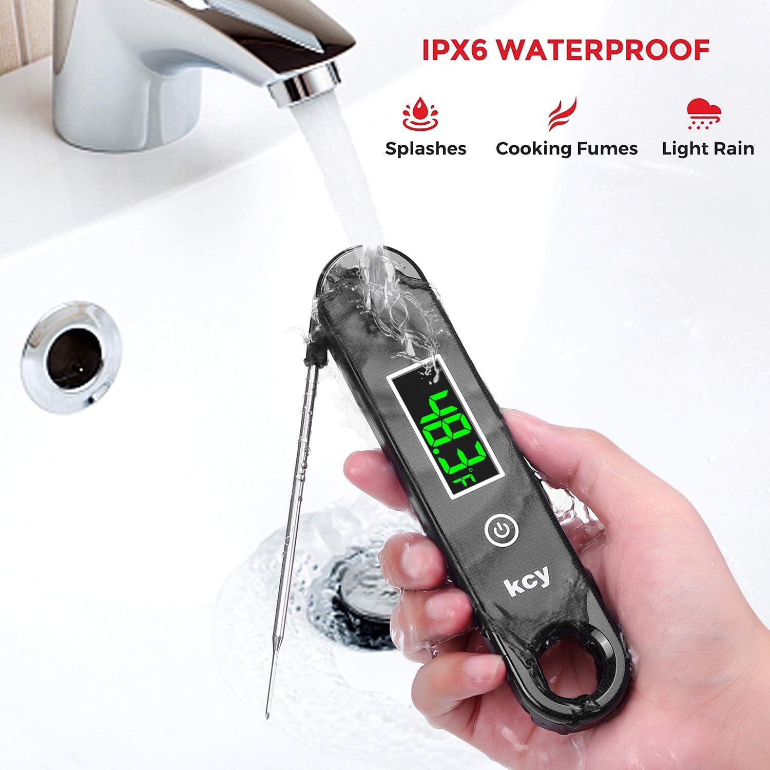 KCY Ultra Fast Thermocouple Digital Instant Read Meat Thermometer, Best Waterproof Thermometer for Kitchen, Cooking Food, BBQ, Grill and Oil Deep Fry Candy (Black): Kitchen & Dining