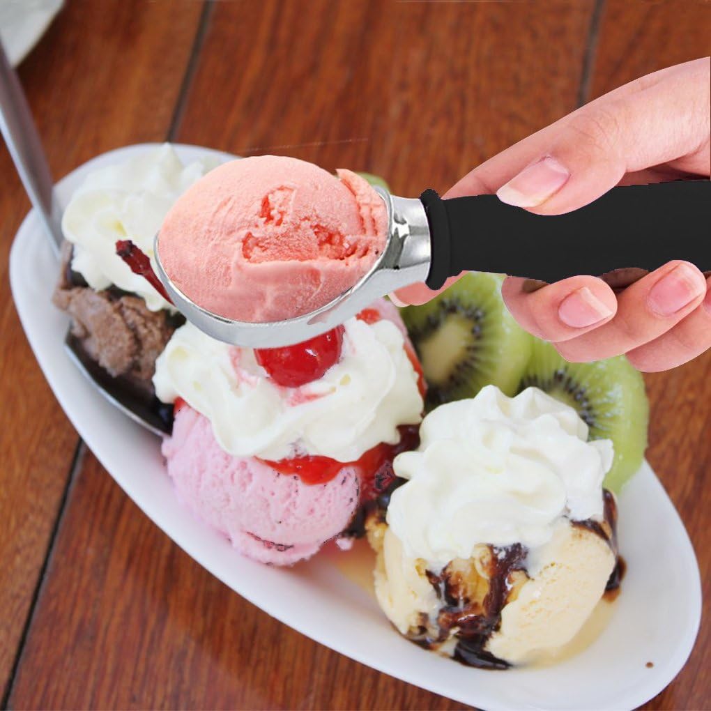 KXF Stainless Steel Ice Cream Scoop with Non-Slip Rubber Grip Heavy Duty Ice Cream Spoon Sturdy Icecream Scooper Cookie Fruit Scoop for Cookie Dough Mash Potatoes - Image 3