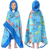 Ritiga Dinosaur Boys Beach Towel with Hoodie for Kids Toddlers Age 4-8,Dino Blue Bath Towels Shower Wrap for Boys, Hooded Poncho Beach Blanket for Pool Swimming Cute Wearable Bath Towel for Child