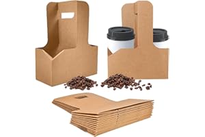 Vakerga 2 Cup Kraft Drink Carrier with Handles,20 Pack Portable Foldable Drink Carrier for Delivery,Cup Carriers for Hot or Cold Drinks,Coffee Carrier, Food Delivery,Take Out Cup Carriers., Brown