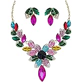 MMonesu Women Jewelry Set Rhinestone Crystal leaf shape Statement Choker Necklace Teardrop Cluster Dangle Earrings Set for Wedding Prom Party