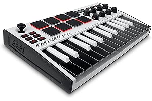 Akai Professional MPK Mini MK3-25 Key USB MIDI Keyboard Controller With 8 Backlit Drum Pads, 8 Knobs, Music Production Software and Native Instruments Sound Package (NKS Integration), White
