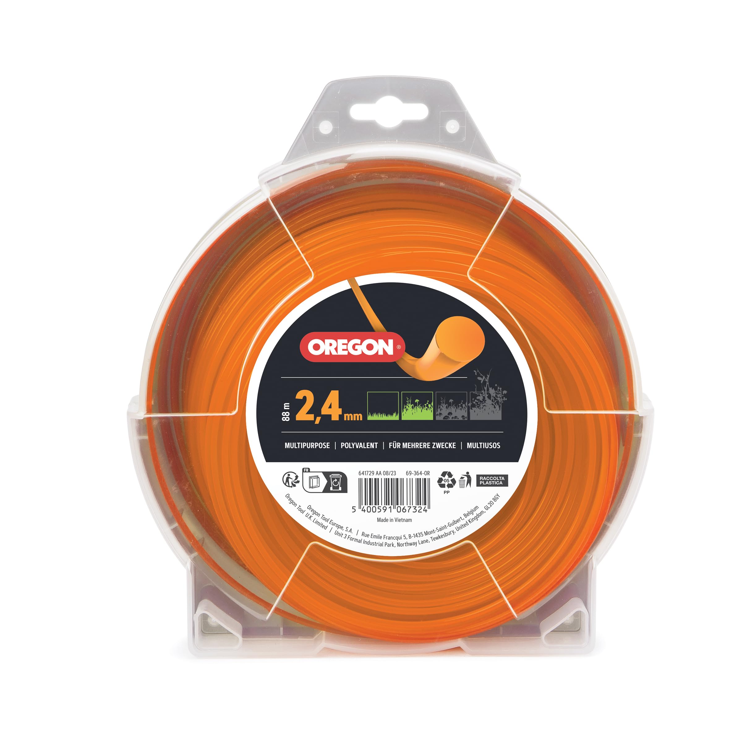 Oregon Orange Round 2.4mm Strimmer Line, Trimmer Line Tackles Grass, Weeds, Lawn Edges & Flower Beds, Gardening & Lawn Care Nylon Strimmer Wire, Fits Most Standard Models, 2.4mm x 88m (69-364-OR)