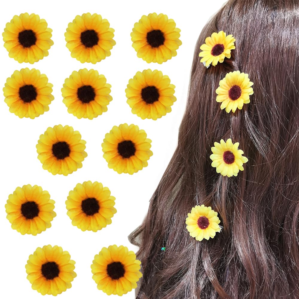 Photo 1 of [12 Packed] Women Sweet Mini Sunflower Side Hair Clip Beach Wedding Flower Bridesmaid Hair Accessory