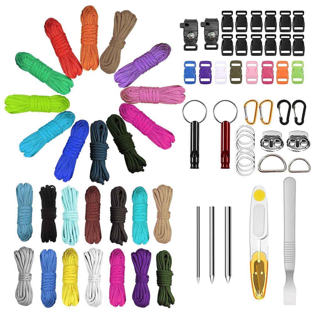 EUBSWA Paracord Set, 16 Colours, 550 Nylon Ropes, for DIY Bracelet, Dog Collar, Dog Lead