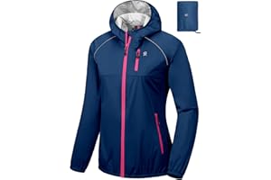 Little Donkey Andy Women's Lightweight Rain Cycling Stretch Jacket with Hood, Windproof and Waterproof, Ultralight Packable