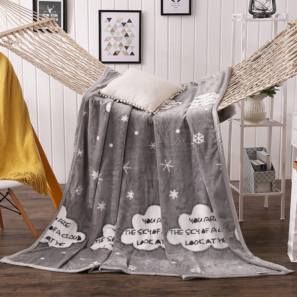 MYLUNE HOME Faux Fur Mink Fleece Blanket Throws Quilt with Snowflakes Pattern for Bedroom Living Rooms Sofa Full/Queen/King Size