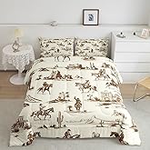 Cowboy Bedding Set Western Decor Comforter for Boys Teenagers Men,Wild West Illustration Bedding Grunge Retro Cowboy Design Decor Bed Comforter Set Southwestern Hat Shot Cactus Quilt Full Size
