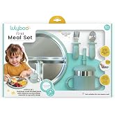 Lulyboo First Meal Set for Babies 6 Months+, Stainless Steel Divided Plate with Suction, Double-Insulated Sippy Cup with Straw &amp; Silicone Lid, Ergonomic Toddler Utensils
