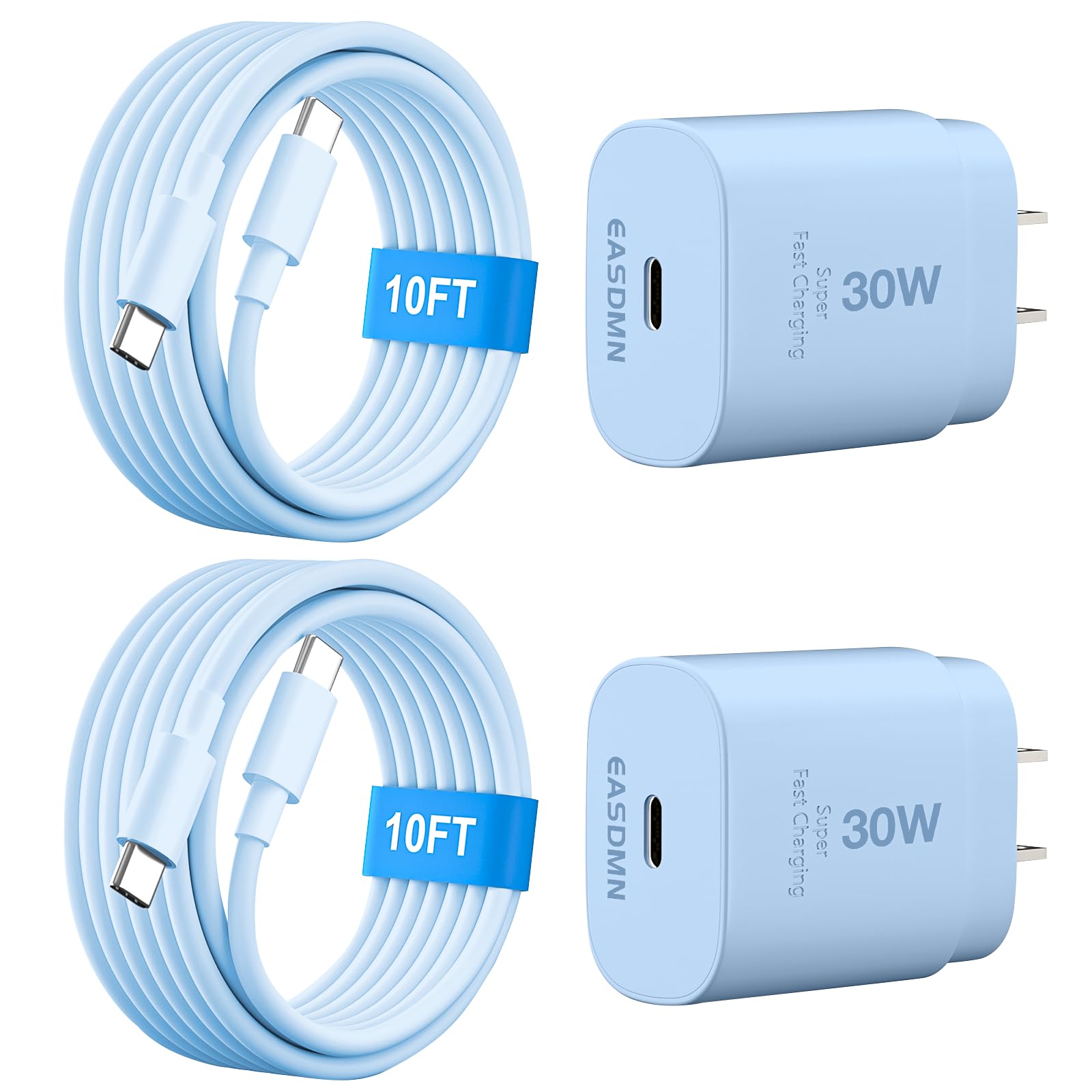 Photo 1 of 30W USB C i Phone 17 16 15 Charger Fast Charging, 2PACK Wall Charger for iPhone 16 15 Pro Max Charger Cord 10FT Fast Type C Block for iPhone 17 Pro Max/17 Air/16/15 Plus/15 Pro Max,i Pad Pro, Blue