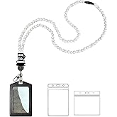 White Cute Beaded Teacher Lanyard with ID Holder Retractable Breakaway Badge Lanyards for ID Badges for Teacher Women Cute Birch Wood Necklace Lanyard