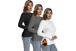 Dalavch 3/4 Pack Women Thermal Long Sleeve Shirts Crew Neck Double-Sided Fleece Lined Base Layer Undershirt Tops Cold Weather