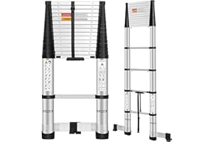 DEZEX 15.5 FT Aluminum Telescoping Ladders - One-Button Retraction Collapsible Extension Ladder for Home,RV,Attic,Lasts 330 LBS with Swivel Feet and Non-Slip Cushion