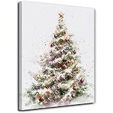 JINYO Winter Snowy Christmas Tree Canvas Wall Art Framed, Christmas Tree Decor, Rustic Winter Holiday Xmas Poster Prints Wall Decor for Home Bedroom Living Room, 11x14 Inch