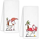 AQYIP Funny Flamingo Hand Towels for Bathroom Set of 2, Hot Pink Bird Towels for Bathroom Washroom Restroom Decor, Flamingo Gifts for Women Girls, Gifts for Bird Lovers Kitchen, 16x24 Inch
