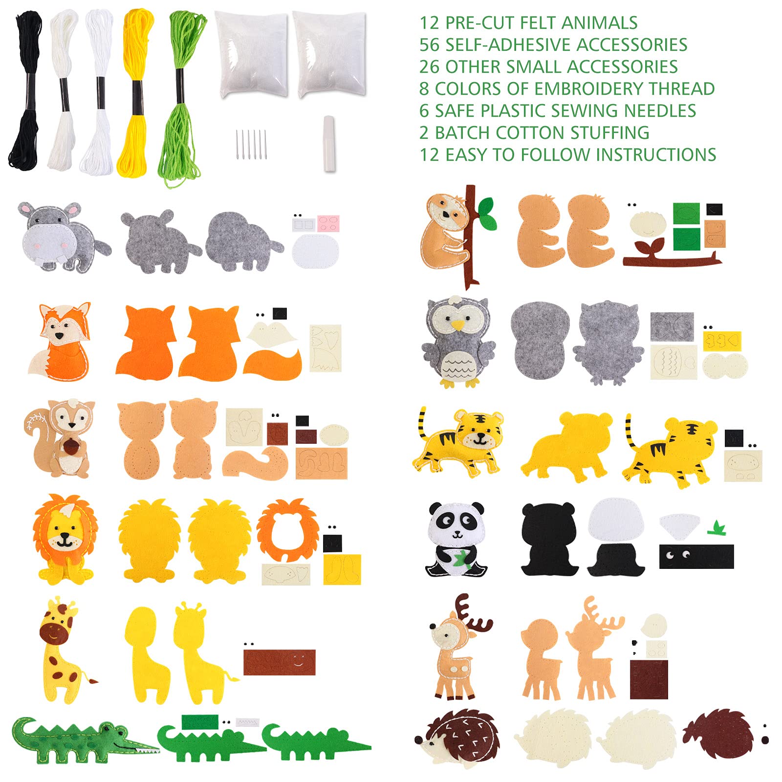 Coola Sewing Kit for Kids, Crafts for Kids Ages 8-12, Arts and Crafts for Kids, Sewing Kit for Beginners, DIY Felt Woodland Animals Kits, Craft Supplies for Kids Girls Boys Gift Ideas Set of 12