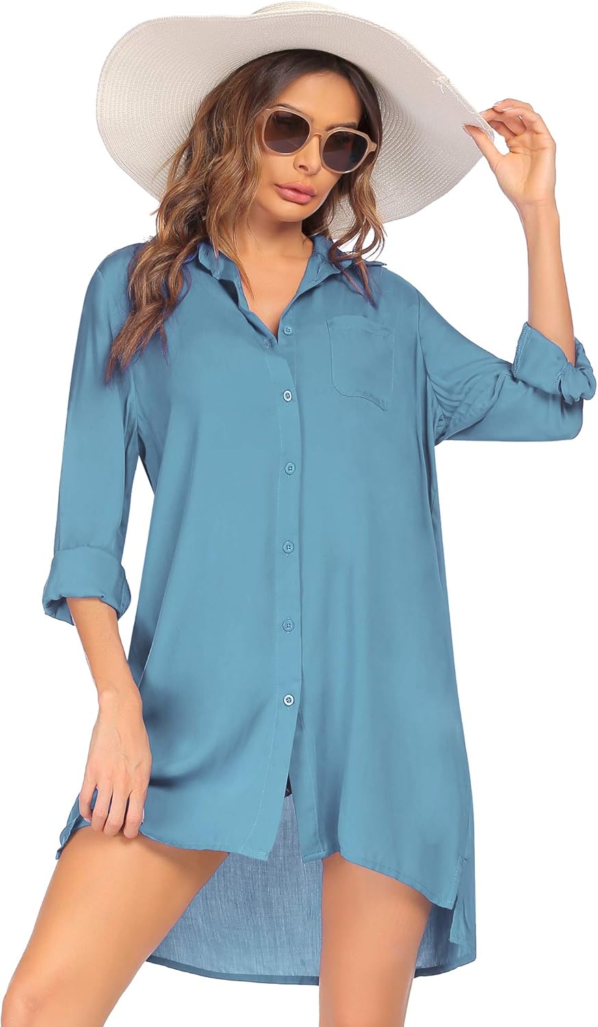 Ekouaer Cover Ups for Swimwear Women Coverup Jumpsuit Button Down