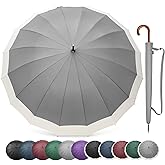 G4Free 54 Inch Large Windproof Umbrella for 2 Persons, 16 Ribs Auto Open Classic Wooden J Handle Cane Stick Golf Rain Umbrellas for Men Women Travel 120cm
