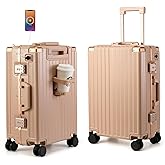MYER Hard Shell Carry On Luggage 22x14x9 Airline Approved,20 Inch Aluminum Luggage with 100% 3-Layer PC,Carry On Suitcases with Wheels,Cup Holder and USB Port (Cornus Pink, 20 inch)