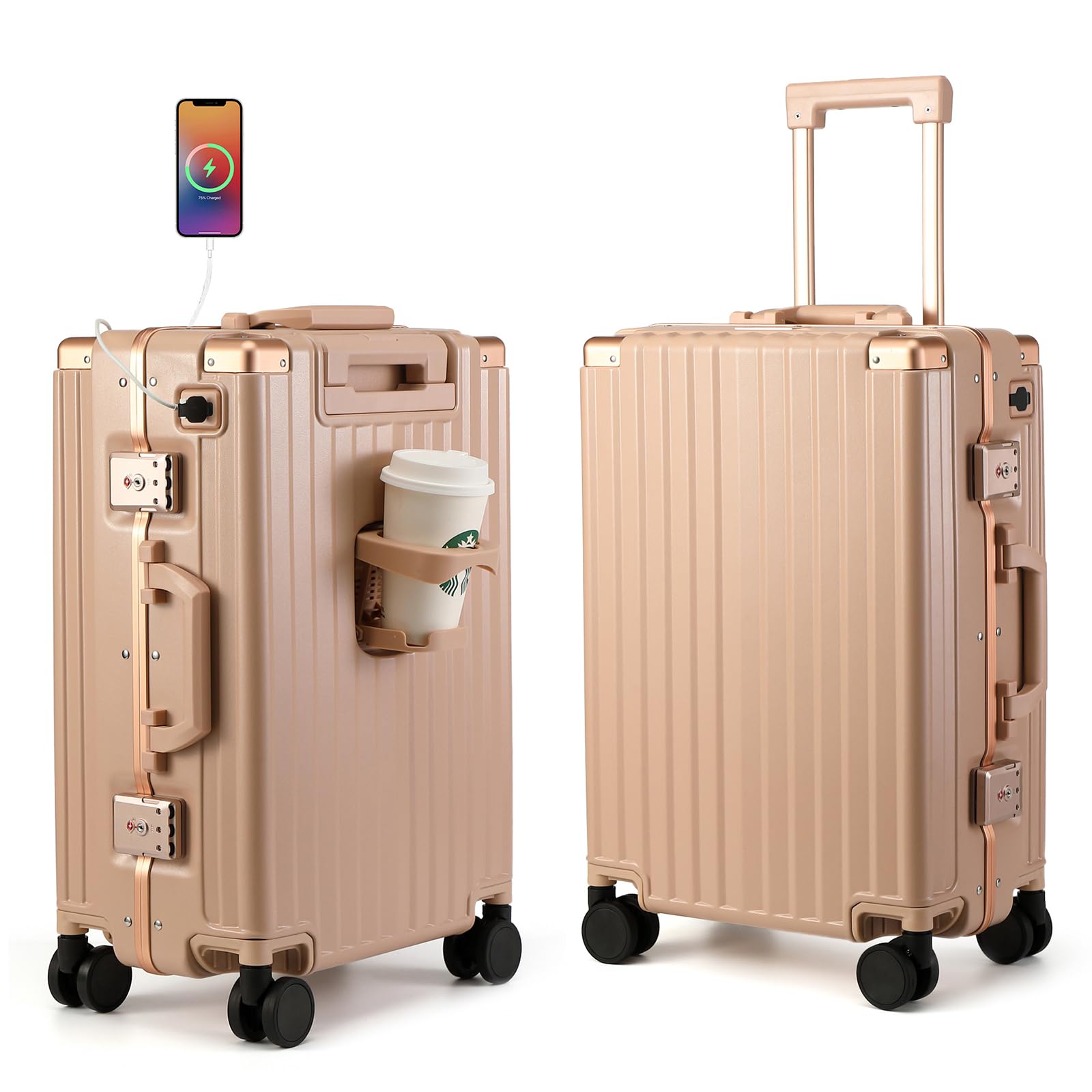 Photo 1 of MYER Hard Shell Carry On Luggage 22x14x9 Airline Approved,20 Inch Aluminum Luggage with 100% 3-Layer PC,Carry On Suitcases with Wheels,Cup Holder and USB Port (Cornus Pink, 20 inch)
