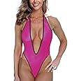 SHERRYLO Sheer One Piece Thong Swimsuit for Women Sexy Plunging See Thru Monokini High Cut Bodysuit Slutty Mesh Lingerie