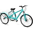 PEXMOR Adult Mountain Tricycle 7-Speed, 3 Wheel Bikes Tricycle for Adults w/Large Basket & Disc Brake, 24/26 Inch Adult Trike Cruiser Bike for Women/Men/Seniors Shopping/Recreation/Picnic