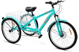 PEXMOR Adult Mountain Tricycle 7-Speed, 3 Wheel Bikes Tricycle for Adults w/Large Basket & Disc Brake, 24/26 Inch Adult Trike Cruiser Bike for Women/Men/Seniors Shopping/Recreation/Picnic