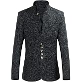 Maiyifu-GJ Men Stand Collar Retro Blazer Jacket Winter Solid Slim Fit Chinese Tunic Suit 5 Button Mandarin Collar Sport Coat