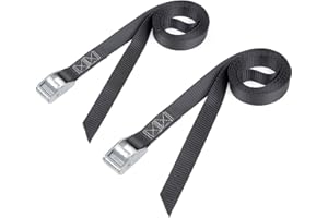 PowerTye 1in x 8ft Lashing Strap with Cam Buckle - Made in USA - 200 lb. Working Load Limit / 600 lb. Breaking Strength - Black - 2-Pack