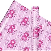 RUSPEPA 8th Birthday Wrapping Paper for Girls, Mini Roll, Crown and Happy 8th Birthday Dots Design, 17 Inches x 16.4 Feet