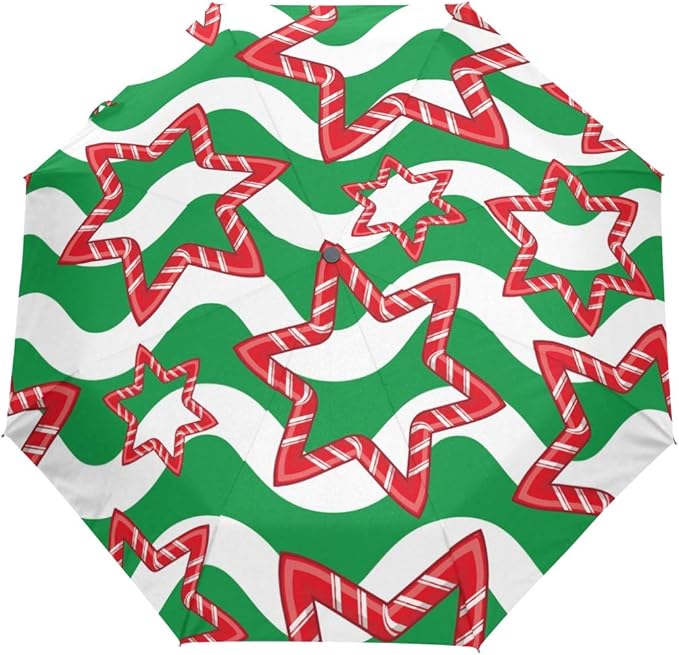 Travel Umbrella Automatic Windproof Foldable Umbrella Candy Cane For Christmas On