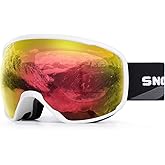SNOWER Ski Goggles, Spherical OTG Anti-Fog Snow Goggles, HD Snowboard Goggles with UV400 Protection for Men, Women, and Youth