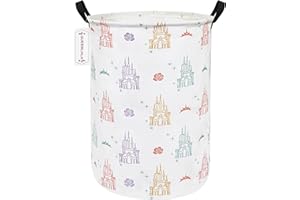 QUEENLALA Large Storage Basket,Laundry Hamper/Bathroom/Home Decor/Collapsible Round Storage Bin,Boys and Girls Hamper/Boxes/Clothing(Round-Rose Castle)