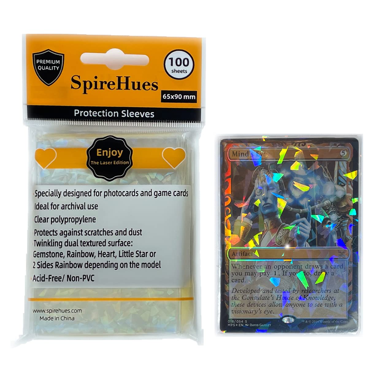SpireHues Kpop Holographic Photocard Sleeves - 100 Pack with Gemstone Design, Twinkling Laser Flashing Design. Protect Your Kpop Photocard, Gemstone 2 Sides, 65x90
