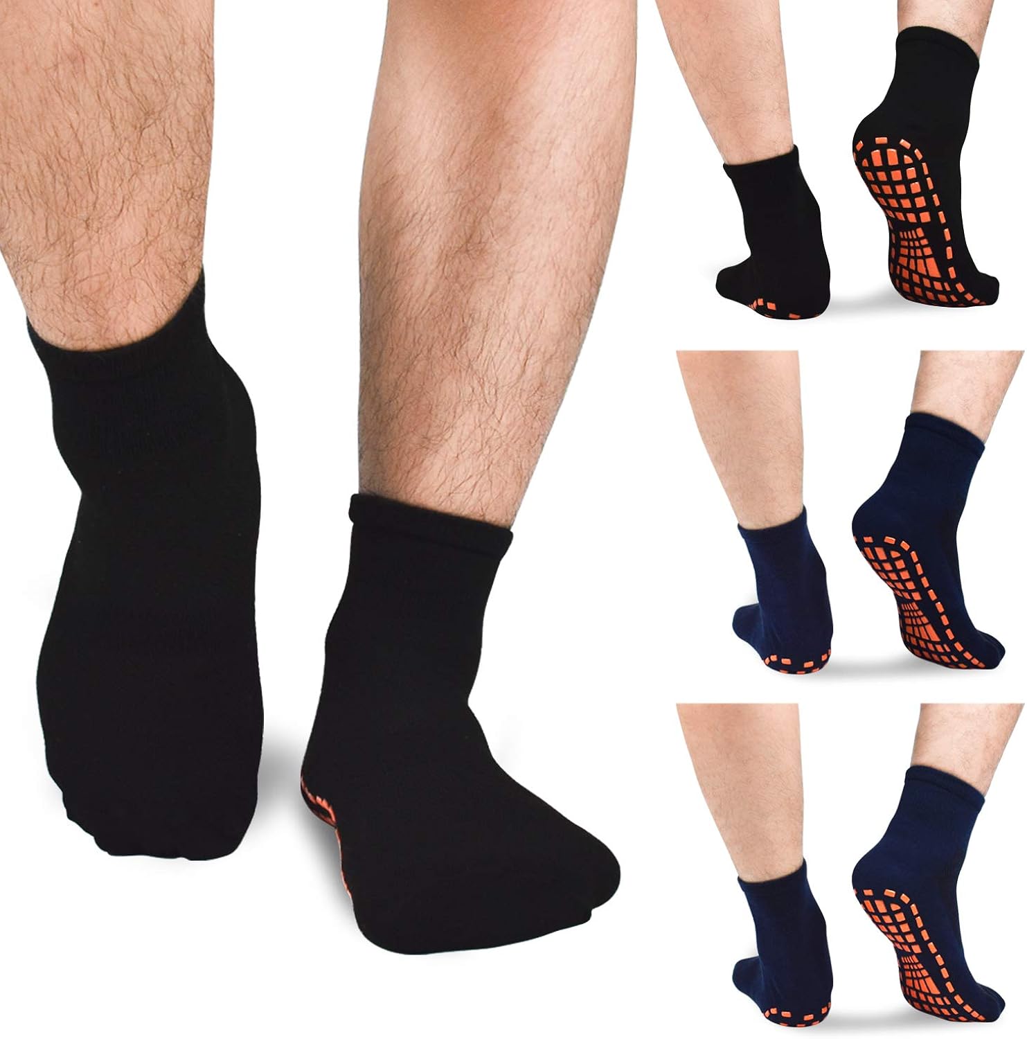 Men Anti-Skid Grips Sokcs 4 pack Yoga Barre Fitness Hospital Slipper Socks: Clothing