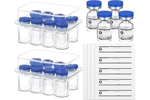 Threlaco 20 Pcs 1ml Sealed Sterile Empty Vials with Self Healing Injection Port Glass Penicillin Bottle with 20 Label Stickers(Blue)