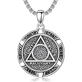 SIMONLY Alcoholics Anonymous Necklace 925 Sterling Silver Narcotics Anonymous Sobriety Necklace Snake Pendant NA/AA Sobriety Gifts for Men