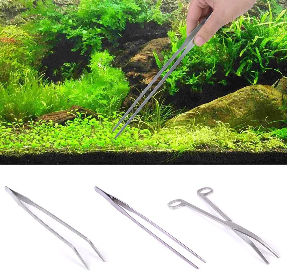New 3Pcs Aquarium Plant Fish Tank Live Plant Cutting Stainless Steel Straight Tool sets Curved Tweezers Scissor