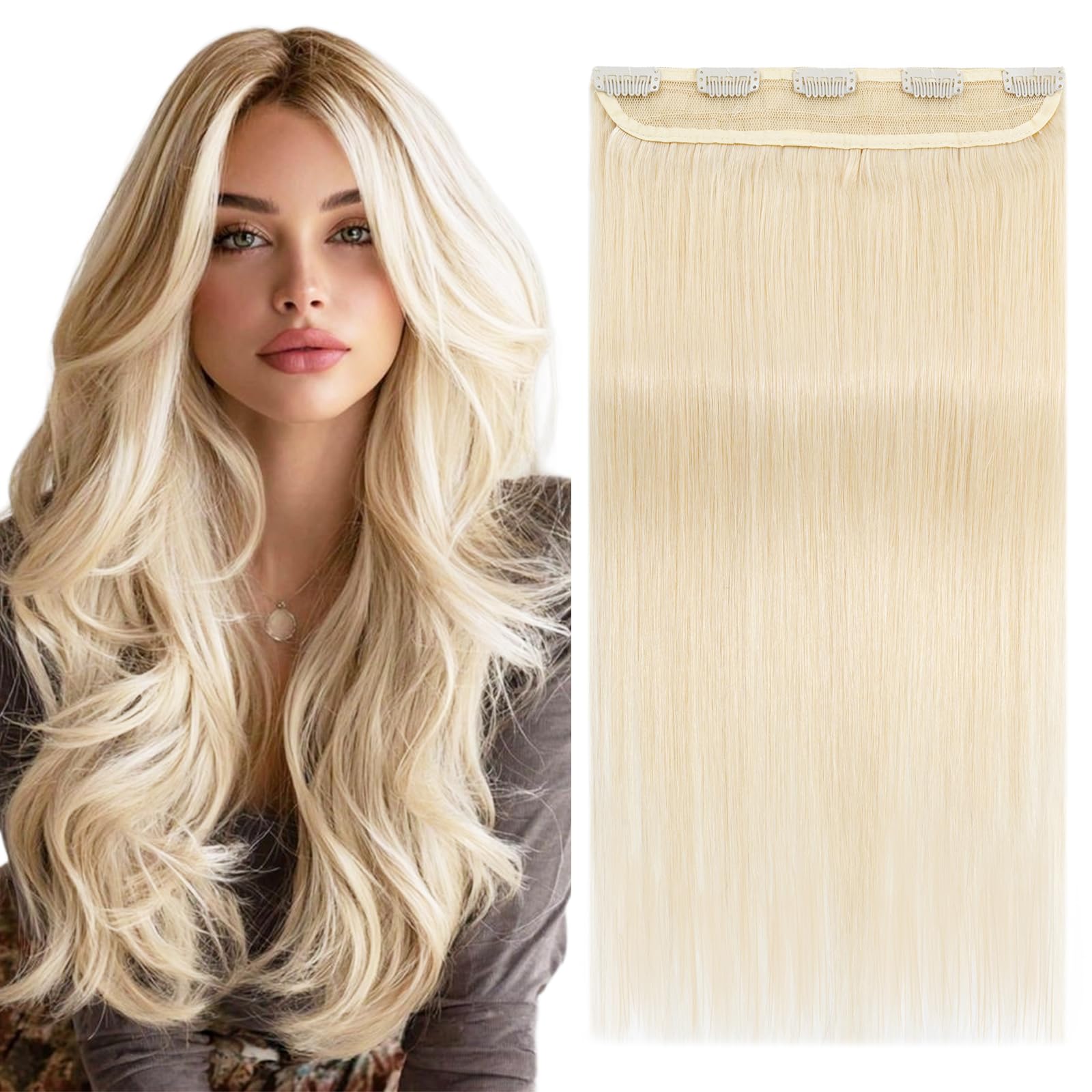 S-noilite One Piece Clip in Human Hair Extensions Real Hair 1PCS Remy Hair Extension Straight Long Natural for Women (16inch 45g #60 Platinum Blonde)