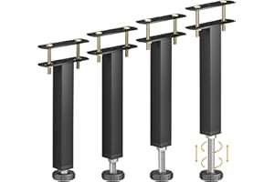 Wlrrcwdttc Adjustable Height Bed Frame Center Support Legs 10-12.8 inch, Metal Bed Legs for Steel Bed Frame/Wooden Bed Center Slat/Furniture, Heavy Duty Bed Legs Replacement -Black Bed Legs Set of 4