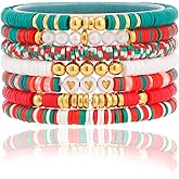 CCINPPY Friendship Bracelets Trendy Heishi Clay Bead Bracelets Stack Gold Beaded Stretch Bracelets for Women Boho Stackable Bracelets Bulk Cute Preppy Jewelry