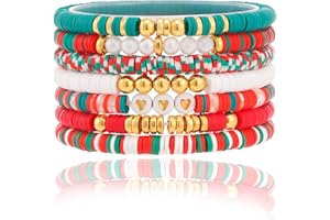 CCINPPY Friendship Bracelets Trendy Heishi Clay Bead Bracelets Stack Gold Beaded Stretch Bracelets for Women Boho Stackable Bracelets Bulk Cute Preppy Jewelry