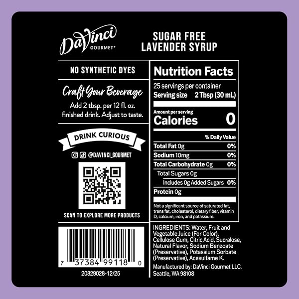 DAVINCI GOURMET SUGAR-FREE LAVENDER SYRUP, 25.4 FLUID OUNCES (PACK OF 1)