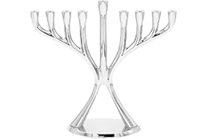 THE DREIDEL COMPANY Silver Contemporary Hanukkah Menorah, Full-Size 9" Inch Polished, Non-tarnishing, Holds Most Hanukkah Candles