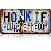 TREEPERI Vintage License plate Wall Decor Metal Sign Tin Signs for Bar Home Bedroom Garage - Honk If You Have to Poop