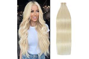 Aison Platinum Blonde Tape in Hair Extensions Real Human Hair Seamless Silky Straight Skin Weft 100% Natural Hair(20Inch #60 
