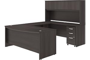 Bush Business Furniture Studio C 72W x 36D U Shaped Desk with Hutch and Mobile File Cabinet in Storm Gray, U Workstation Set for Home or Professional Office